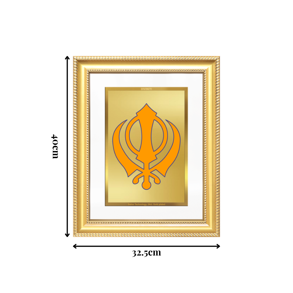 Diviniti 24K Gold Plated Khanda Sahib (Classic) Divine Wall Frame for Home Mandir & Office Decor | Luxury Spiritual Gift