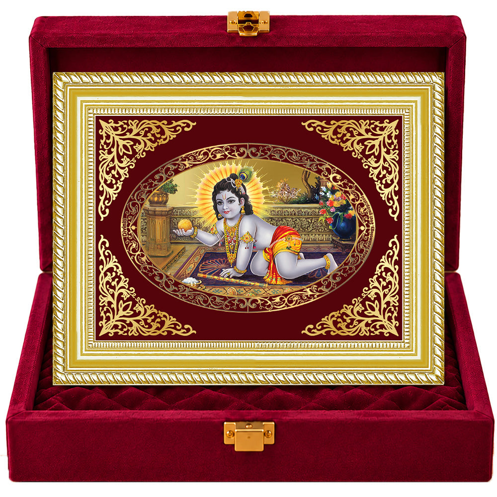 24K Gold-Plated Laddu Gopal Frame | Premium Gift Box | 26x20 CM