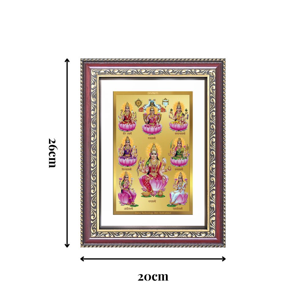 Diviniti 24K Gold Plated Ashtalakshmi Divine Wall Frame for Home Mandir & Office Decor | Luxury Spiritual Gift