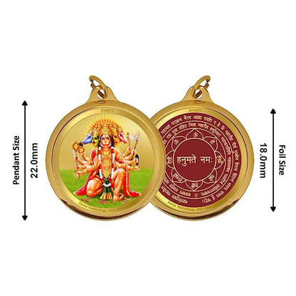 Diviniti 24K Gold Plated Lord Panchmukhi Hanuman & Yantra 18MM Double Sided Pendant For Men, Women & Kids
