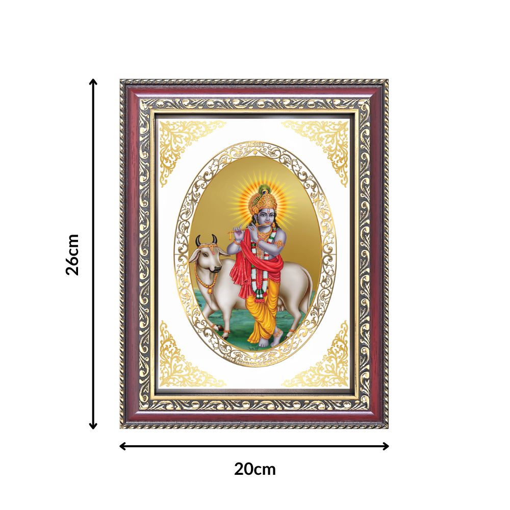 Lord Krishna with Cow | Divine Wall & Tabletop Royal Photo Frame in 24K Gold Plated Foil