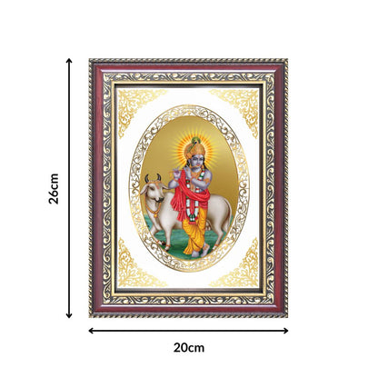 Lord Krishna with Cow | Divine Wall & Tabletop Royal Photo Frame in 24K Gold Plated Foil