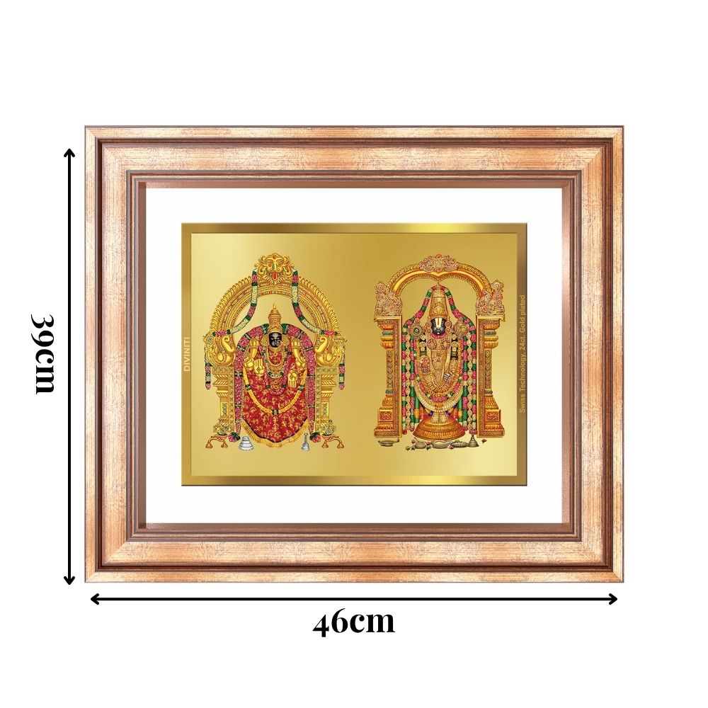 Diviniti 24K Gold Plated Padmavati And Balaji (Classic) Divine Wall Frame for Home Mandir & Office Decor | Luxury Spiritual Gift