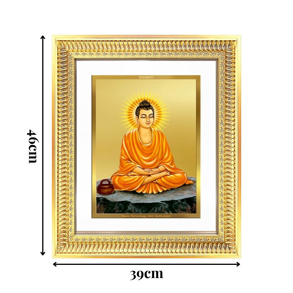 Diviniti 24K Gold Plated Buddha (Classic) Divine Wall Frame for Home Mandir & Office Decor | Luxury Spiritual Gift