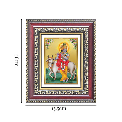 Diviniti 24K Gold Plated Krishna With Surbhi Cow |Divine Table Top Frame for Home Mandir & Office Decor | Luxury Spiritual Gift