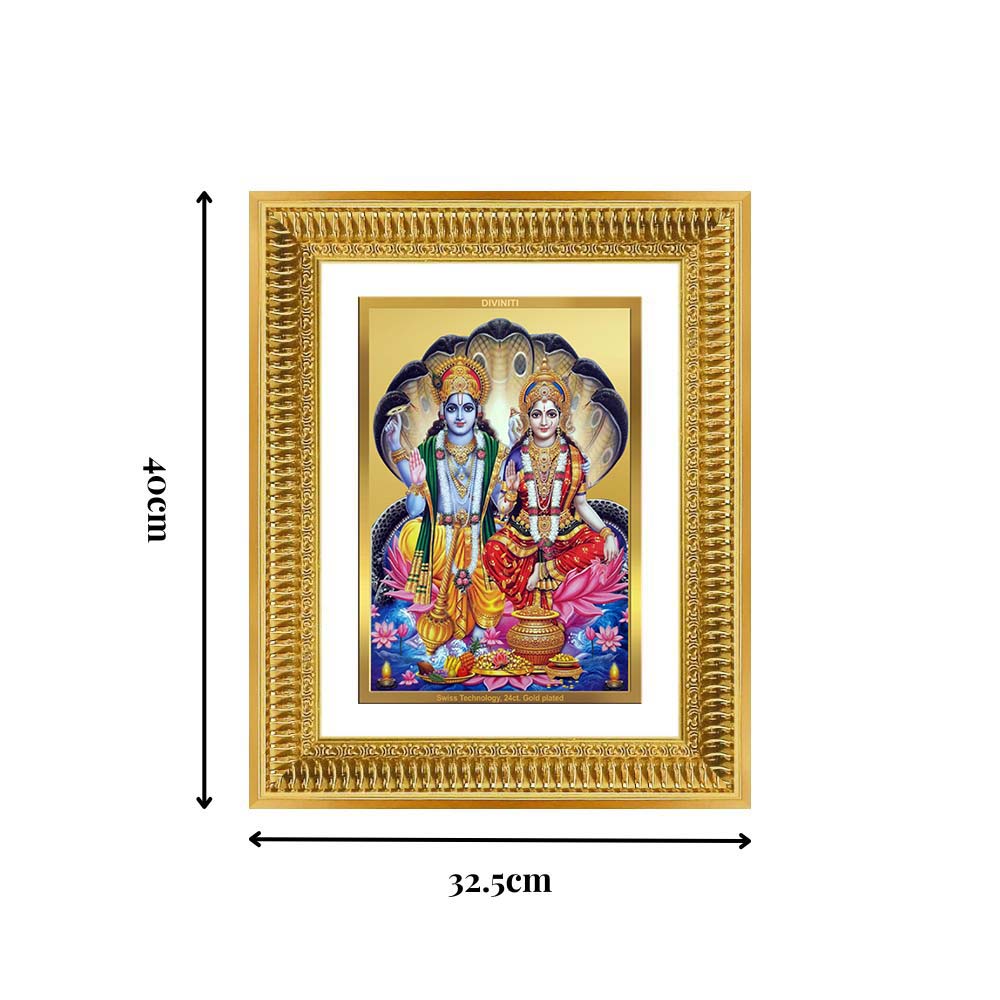 Diviniti 24K Gold Plated Vishnu Lakshmi (Classic) Divine Wall Frame for Home Mandir & Office Decor | Luxury Spiritual Gift