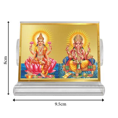 Lakshmi & Ganesha | Divine Goddess Lakshmi and Lord Ganesha Car Dashboard & Tabletop Photo Frame in 24K Gold Plated Foil (ACF3)