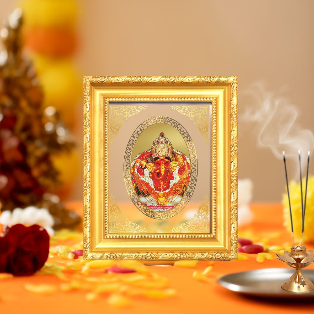 Siddhivinayak Ganpati Divine Mumbai Sacred Wish Fulfillment Royal Tabletop Frame in 24K Gold Plated Foil