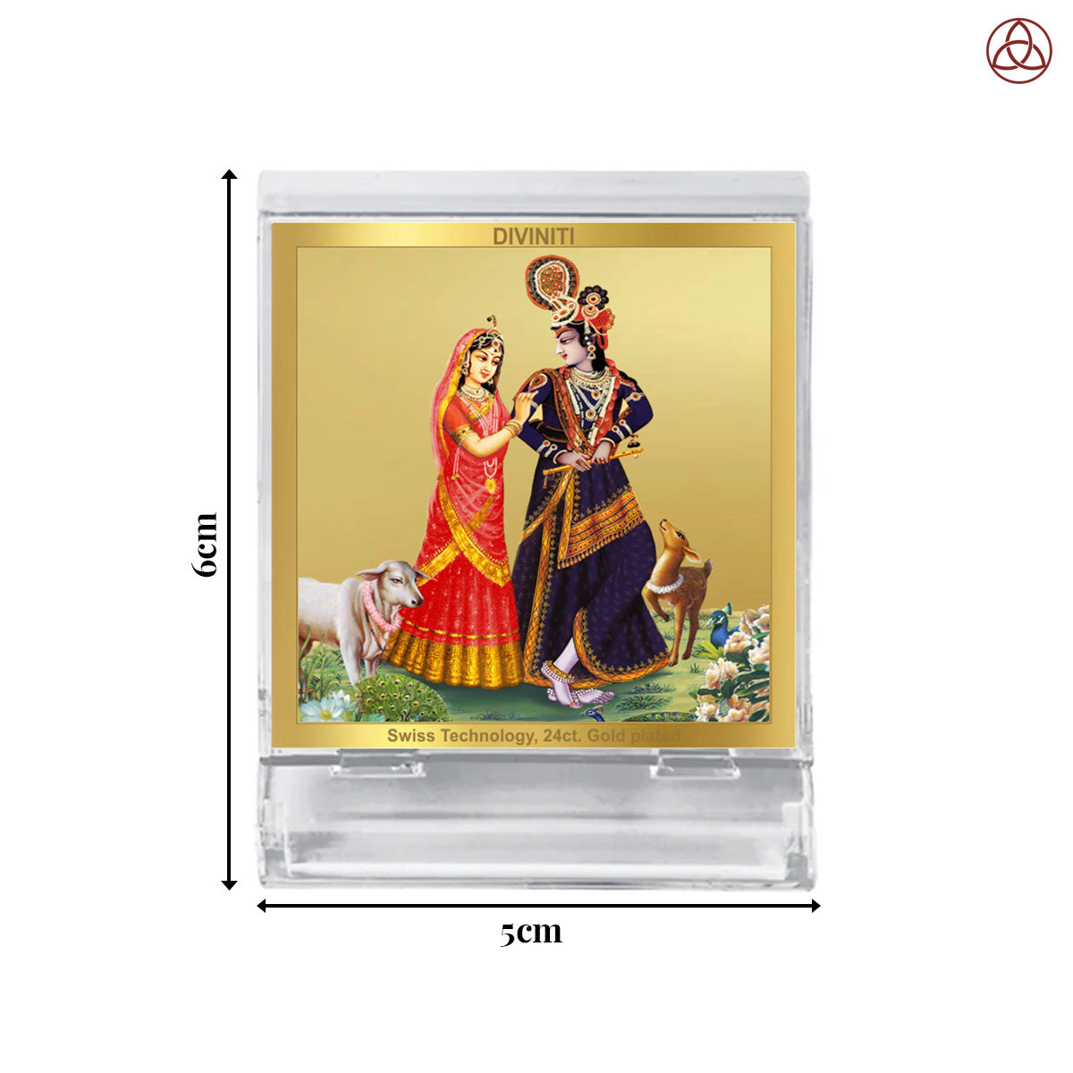 24K Gold-Plated Radha Krishna with Cow Car Dashboard Acrylic Frame | 6x5 CM