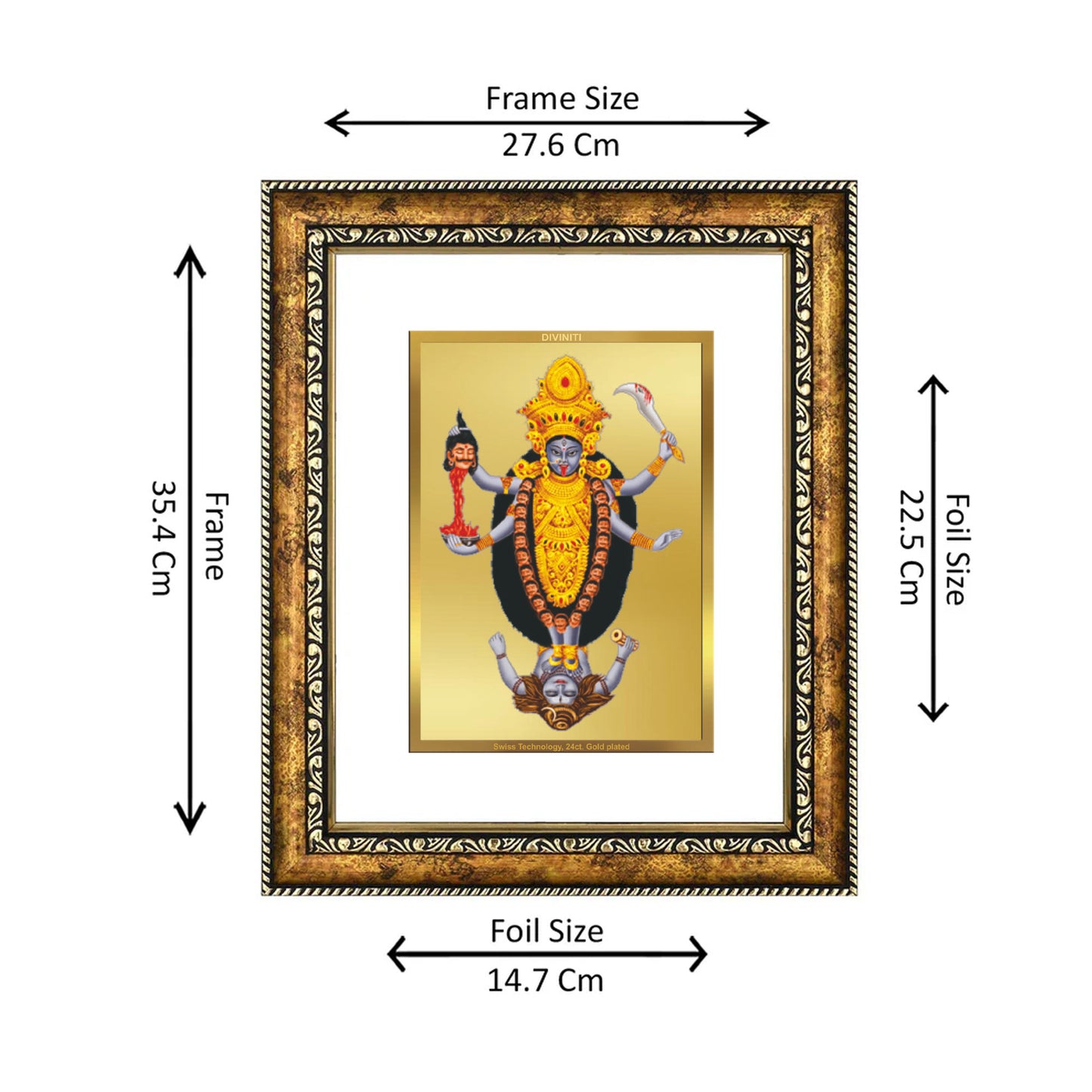 DIVINITI 24K Gold Plated Foil Maa Kali Wall Photo Frame for Home Decor, Wall Hanging, Table Top, Puja Room & Gift DG113S3 (27.6X35.4 CM)