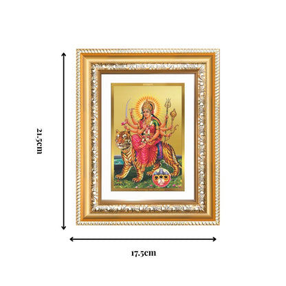 Diviniti 24K Gold Plated Durga - Sherawali Mata With Pind (Classic) Divine Wall and Table Top Frame for Home Mandir & Office Decor | Luxury Spiritual Gift