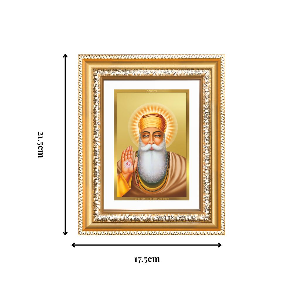 Diviniti 24K Gold Plated Guru Nanak Dev Ji (Classic) Sacred Sikh Wall and Table Top Frame for Home Decor & Office Ambiance | Premium Spiritual Gift