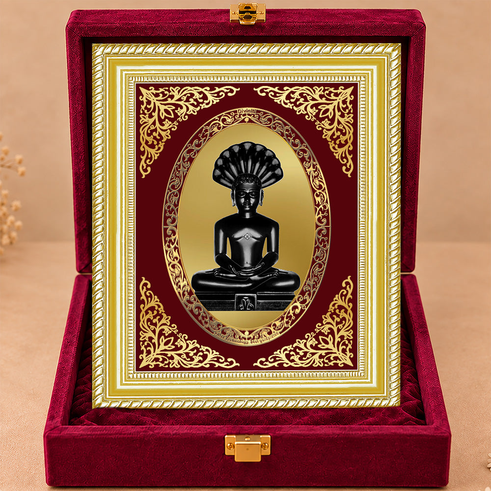 24K Gold-Plated Parshwanath Ji BG Frame | Premium Gift Box | 26x20 CM
