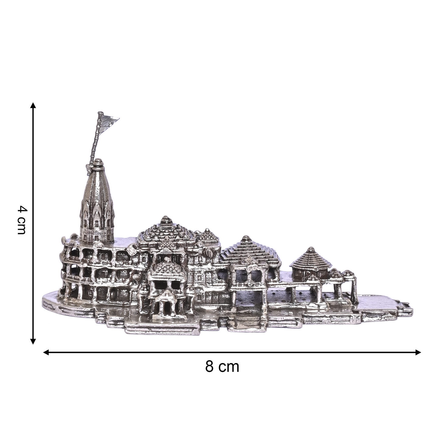 925 Pure Silver Ram Mandir Idol Statue Exquisite Spiritual Artistry Craftsmanship Devotion for Home Office Décor, Tabletop, Puja Room Gift (4x8 CM, 141g)