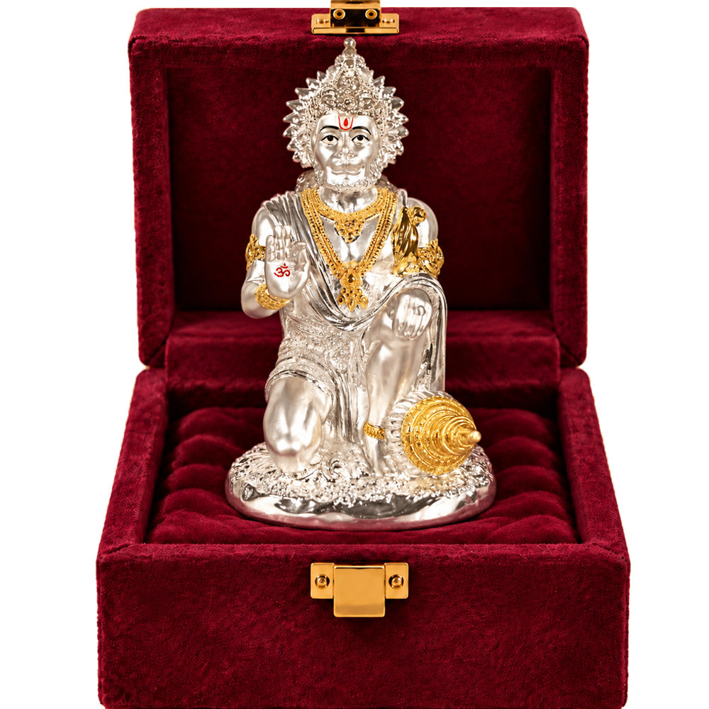 999 Silver-Plated Dual-Tone Hanuman Idol | Premium Gift Box | 19.5x11 CM