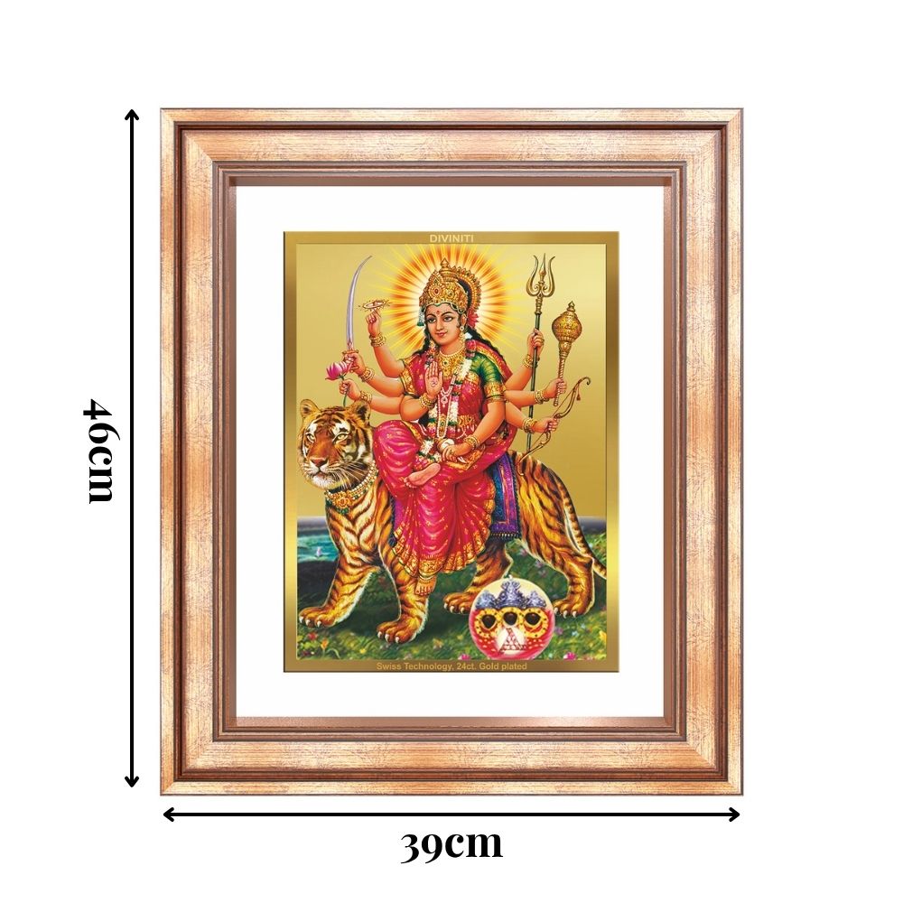 Diviniti 24K Gold Plated Durga - Sherawali Mata With Pind (Classic) Divine Wall Frame for Home Mandir & Office Decor | Luxury Spiritual Gift