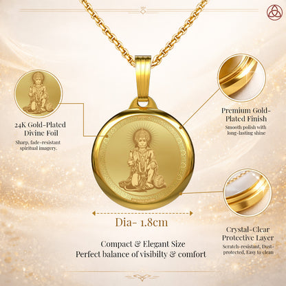 Diviniti 24K Gold Plated Hanuman Ji & Sacred Yantra Pendant – 18mm Double-Sided Spiritual Pendant