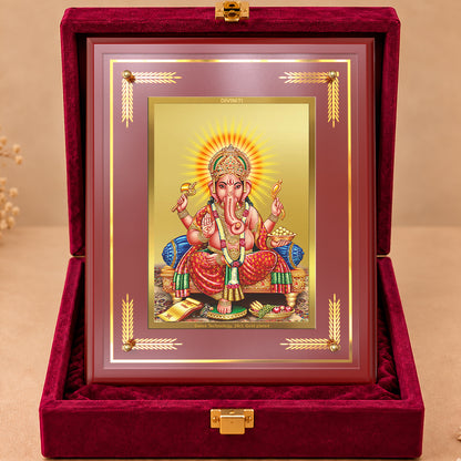 24K Gold-Plated Lord Ganesha MDF Frame | Premium Gift Box | 27x35 CM