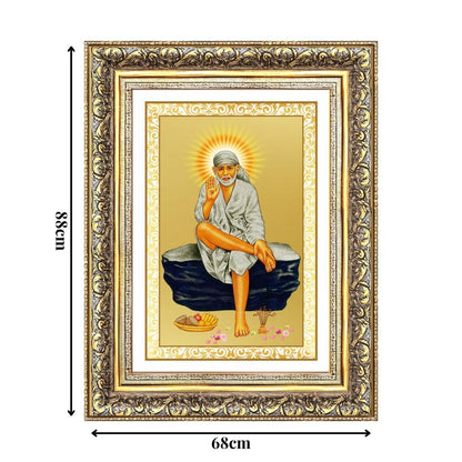 Diviniti 24K Gold Plated Sai Baba (Classic) Divine Wall Frame for Home Mandir & Office Decor | Luxury Spiritual Gift