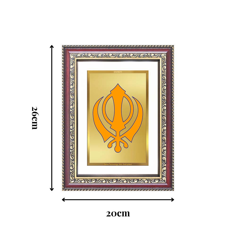 Diviniti 24K Gold Plated Khanda Sahib (Classic) Divine Wall Frame for Home Mandir & Office Decor | Luxury Spiritual Gift