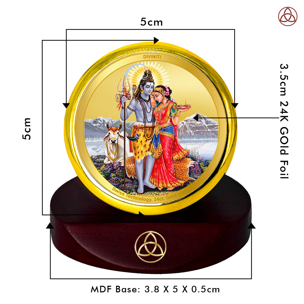 Diviniti 24K Gold Plated Shiv Parivar Photo Frame for Car Dashboard Idols, Home Decor, Table Top, Puja Room Worship and Festival Gift MCF1CGOLD (5.5x5 CM)