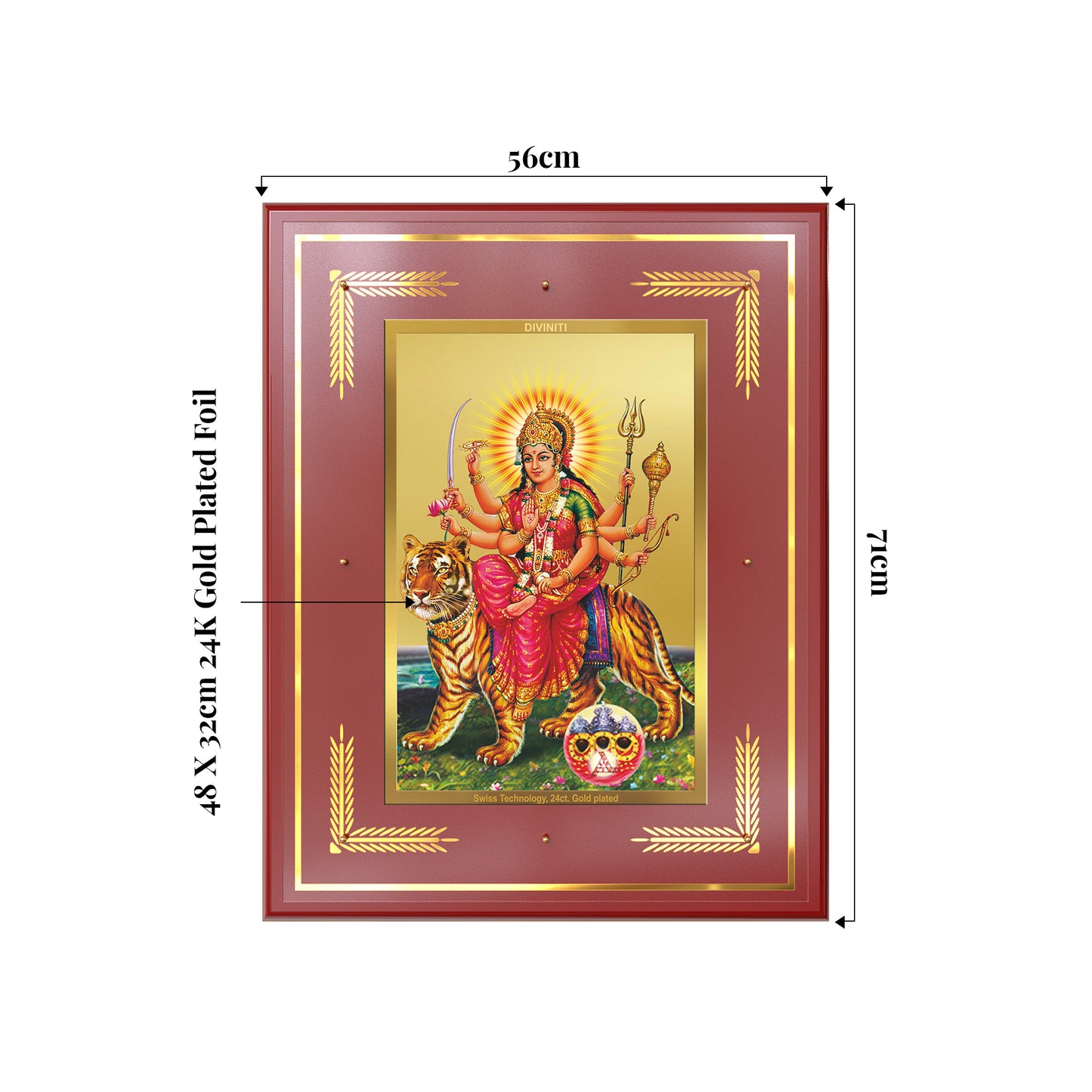 Durga Sherawali Mata with Pind | Divine Wall Mount Photo Frame in 24K Gold Plated Foil