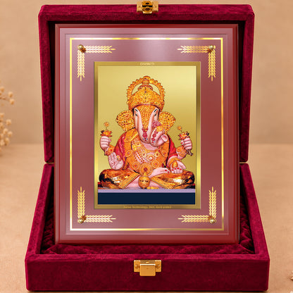 24K Gold-Plated Dagadu Ganesha MDF Frame | Premium Gift Box | 27x35 CM