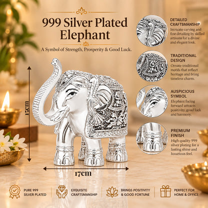 999 Silver-Plated Elephant Pair | Premium Gift Box | 15x17 CM