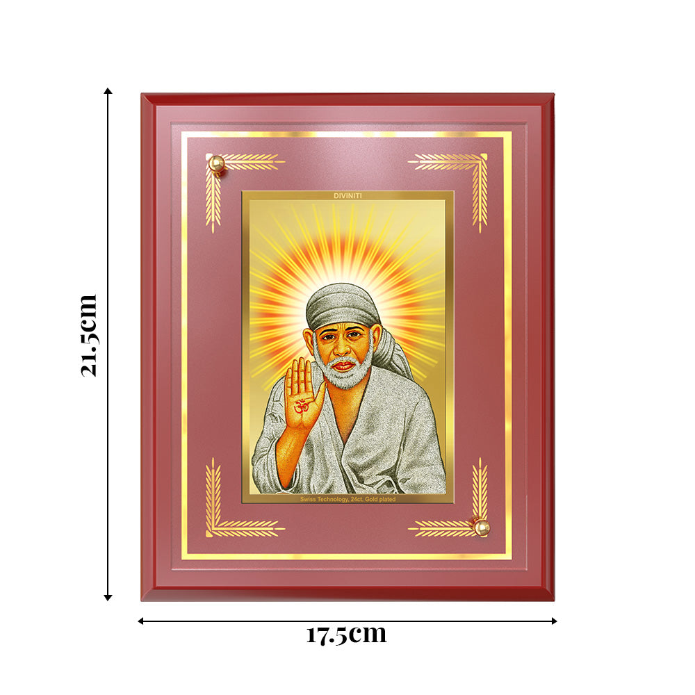 Diviniti 24K Gold Plated Sai Baba Blessing Pose Tabletop Photo Frame | Faith, Peace & Divine Grace