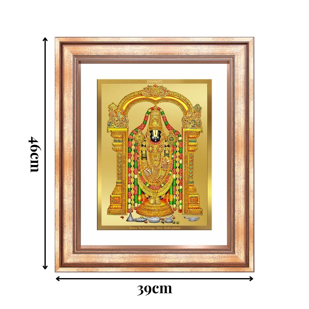 Diviniti 24K Gold Plated Tirupati Balaji Divine Wall Frame for Home Mandir & Office Decor | Luxury Spiritual Gift