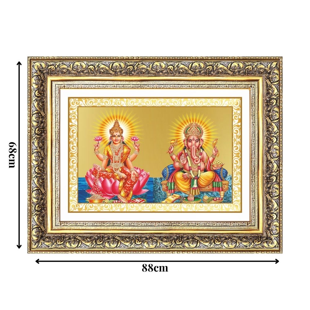 Diviniti 24K Gold Plated Lakshmi Ganesha (Classic) Divine Wall Frame for Home Mandir & Office Decor | Luxury Spiritual Gift