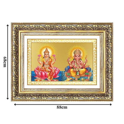 Diviniti 24K Gold Plated Lakshmi Ganesha (Classic) Divine Wall Frame for Home Mandir & Office Decor | Luxury Spiritual Gift