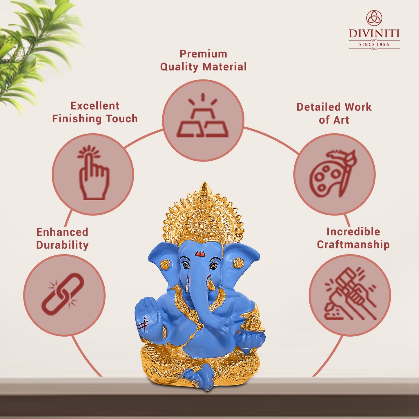 Diviniti 24K Gold Plated Resin Lord Ganesha Idol for Car Dashboard Tabletop for Home Decor Mandir Puja Gift SKy Blue (8.4x4.2cm)