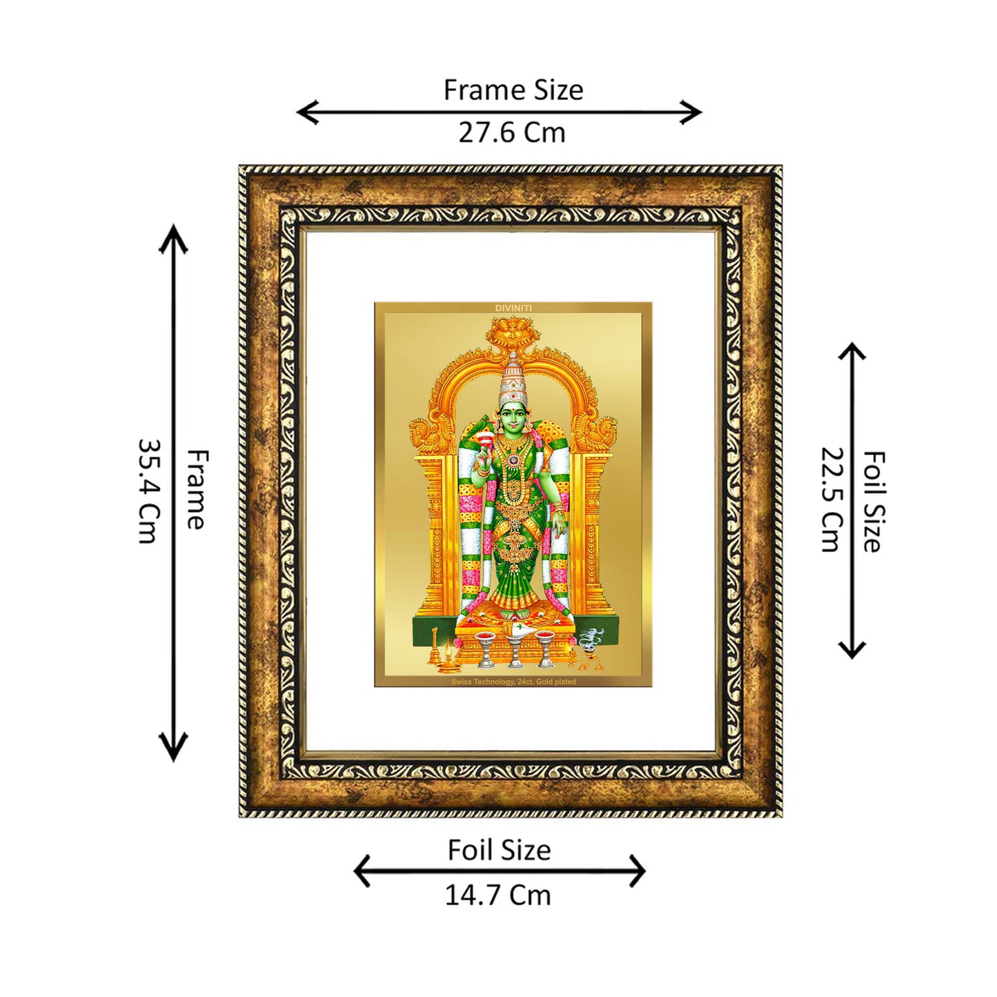 DIVINITI 24K Gold Plated Foil Meenakshi Wall Photo Frame for Home Decor, Wall Hanging, Table Top, Puja Room & Gift DG113S3 (27.6X35.4 CM)