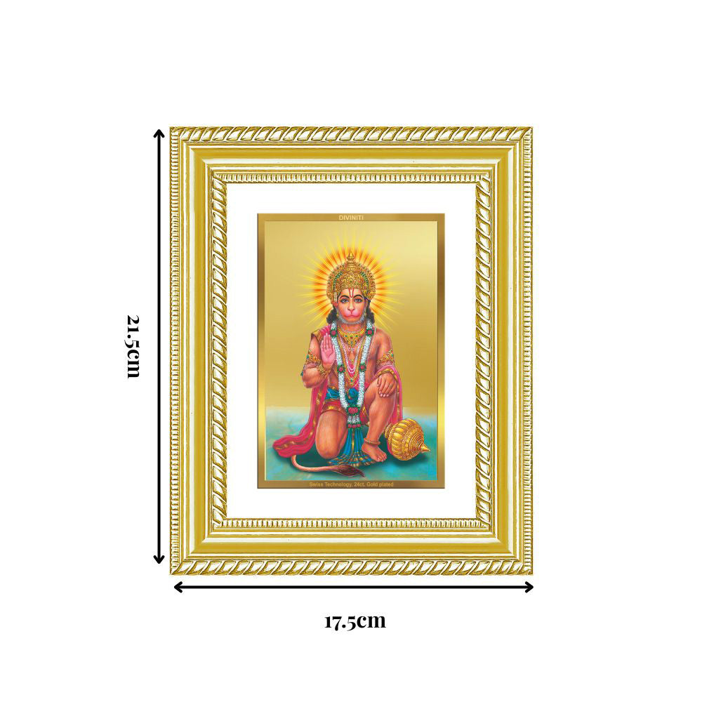 Diviniti 24K Gold Plated Ashirwad Hanuman (Classic) Divine Wall and Table Top Frame for Home Mandir & Office Decor | Luxury Spiritual Gift