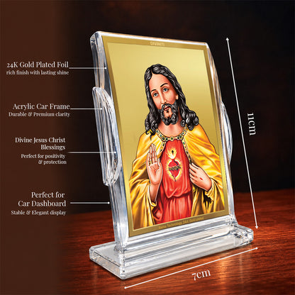 24K Gold-Plated Jesus Christ Acrylic Car Dashboard Frame | 11x7 CM