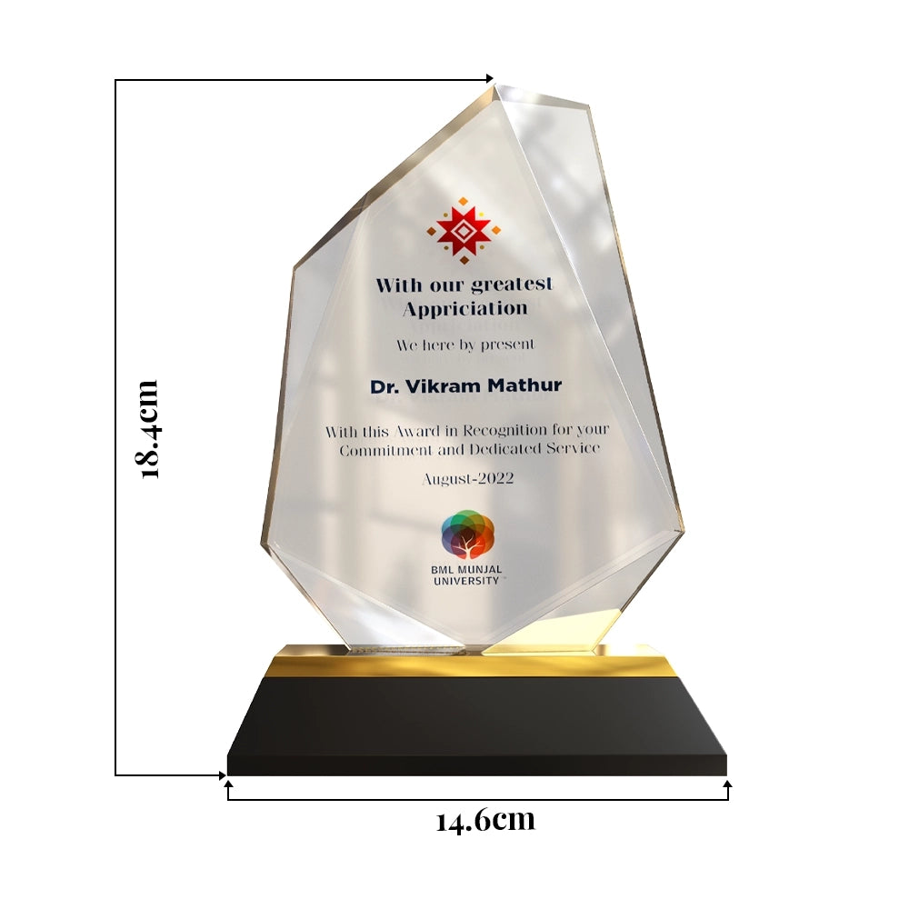 Luxury Appreciation Award Diamond Edge Acrylic with MDF Personalized Trophy with Black & Gold Base