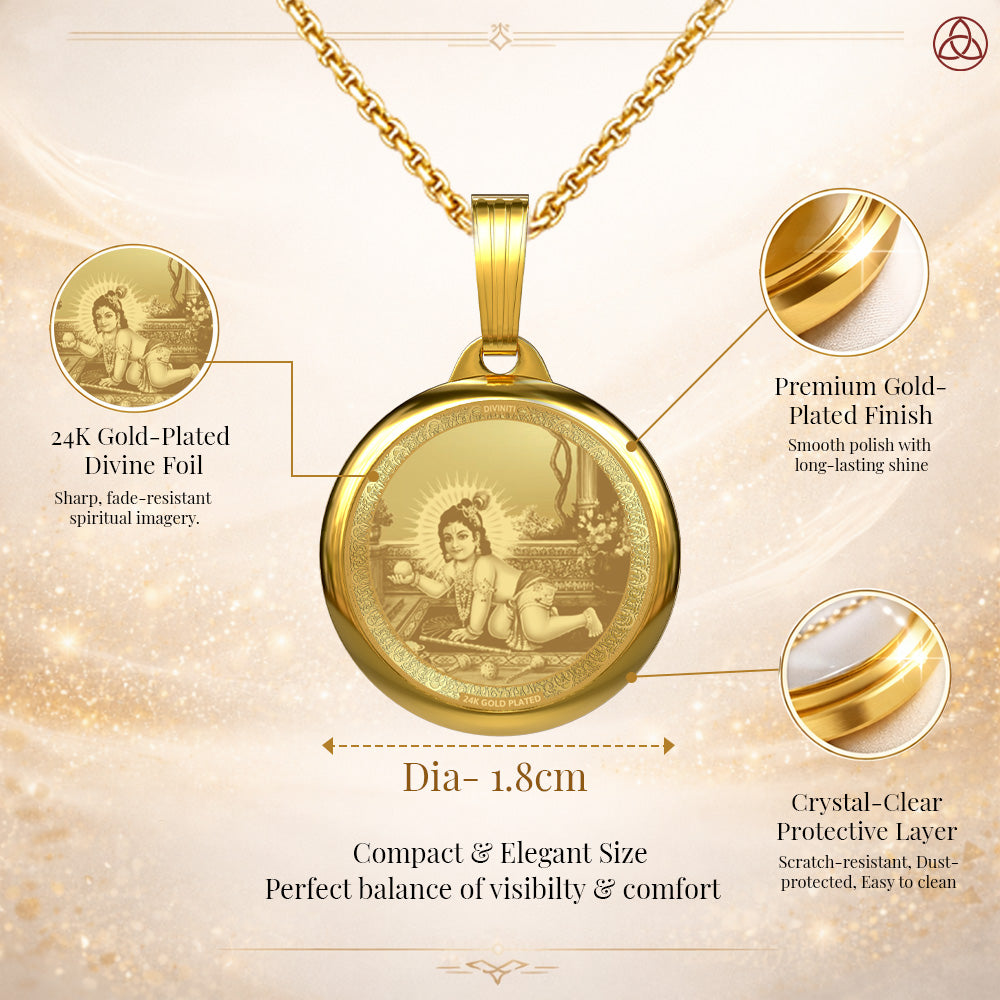 Diviniti 24K Gold Plated Laddu Gopal & Bal Gopal Pendant – 18mm Double-Sided Spiritual Pendant