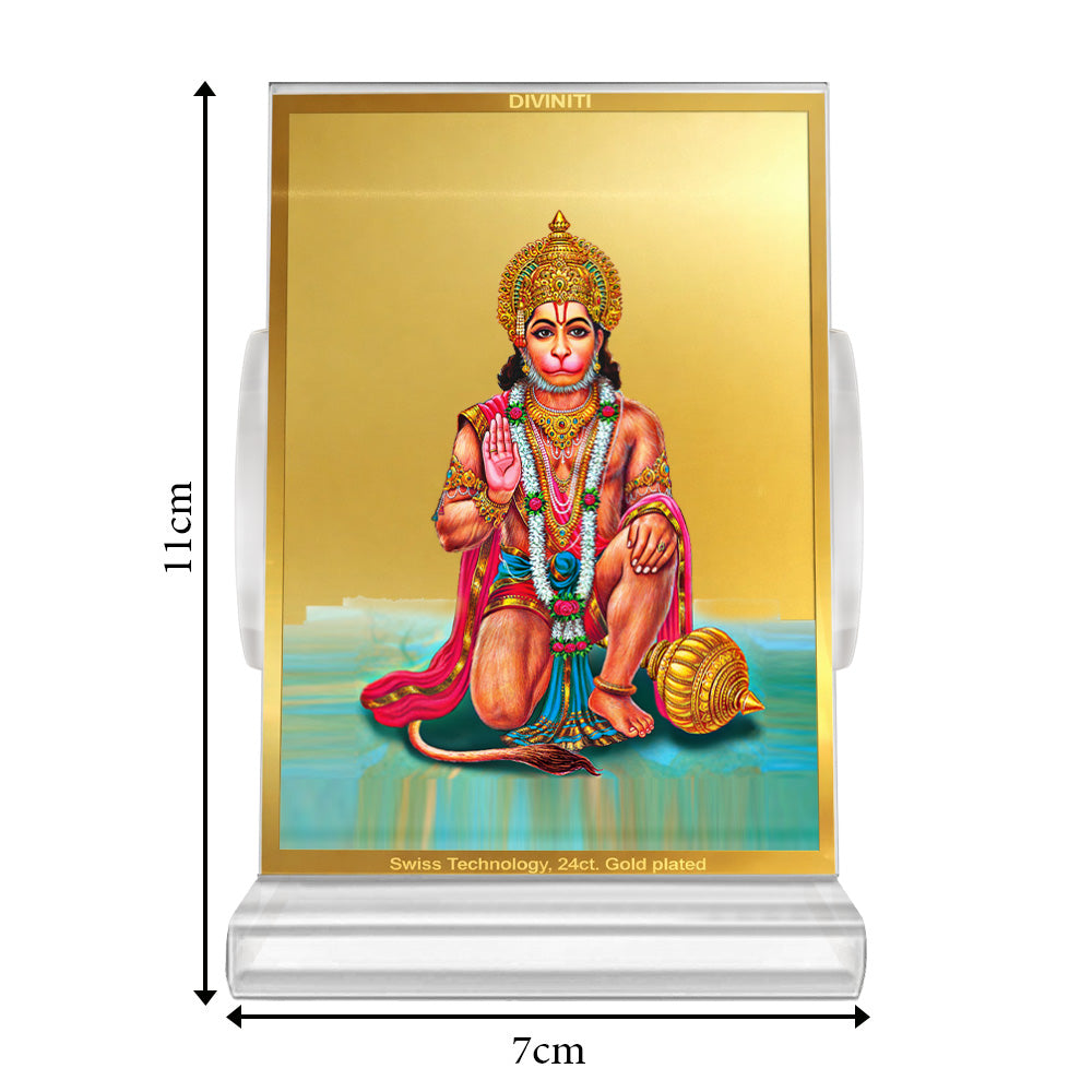 Hanuman | Divine Lord Hanuman Car Dashboard & Tabletop Photo Frame in 24K Gold Plated Foil