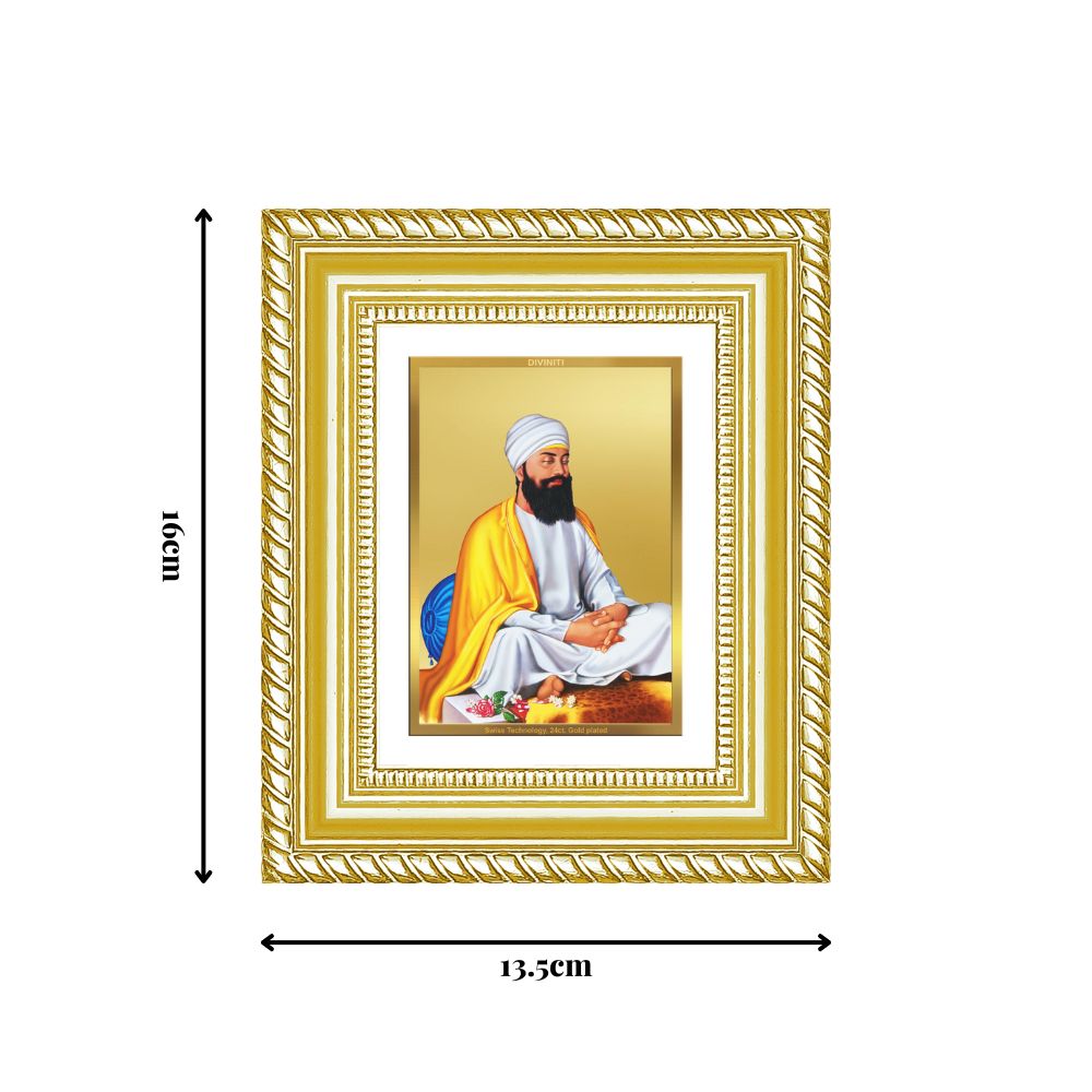 Diviniti 24K Gold Plated Guru Tegh Bahadur Sahib Ji Sacred Sikh Table Top Frame for Home Decor & Office Ambiance | Premium Spiritual Gift