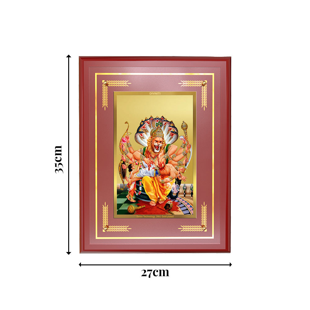 Diviniti 24K Gold Plated Lord Narasimha Blessing Tabletop Photo Frame | Protection, Strength & Divine Grace