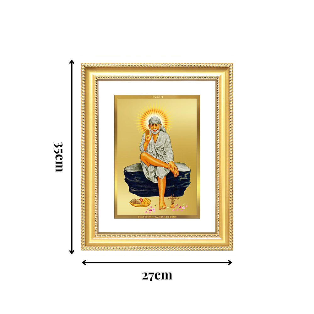 Diviniti 24K Gold Plated Sai Baba (Classic) Divine Wall Frame for Home Mandir & Office Decor | Luxury Spiritual Gift