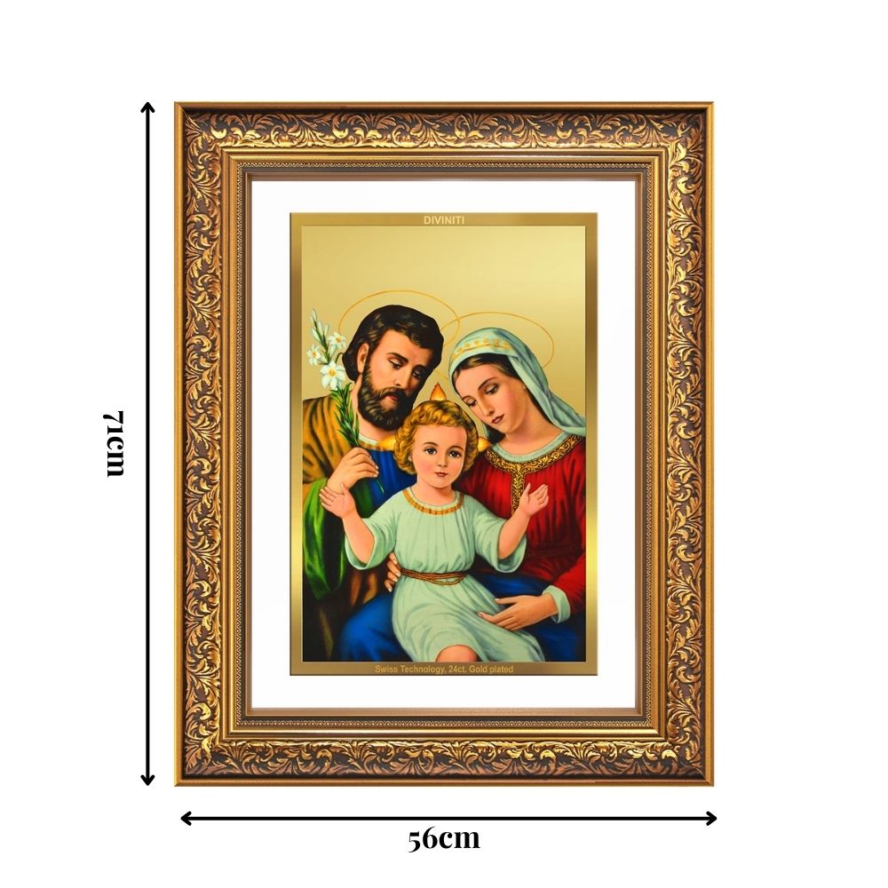Diviniti 24K Gold Plated Holy Family (Classic) Divine Wall Frame for Home Mandir & Office Decor | Luxury Spiritual Gift