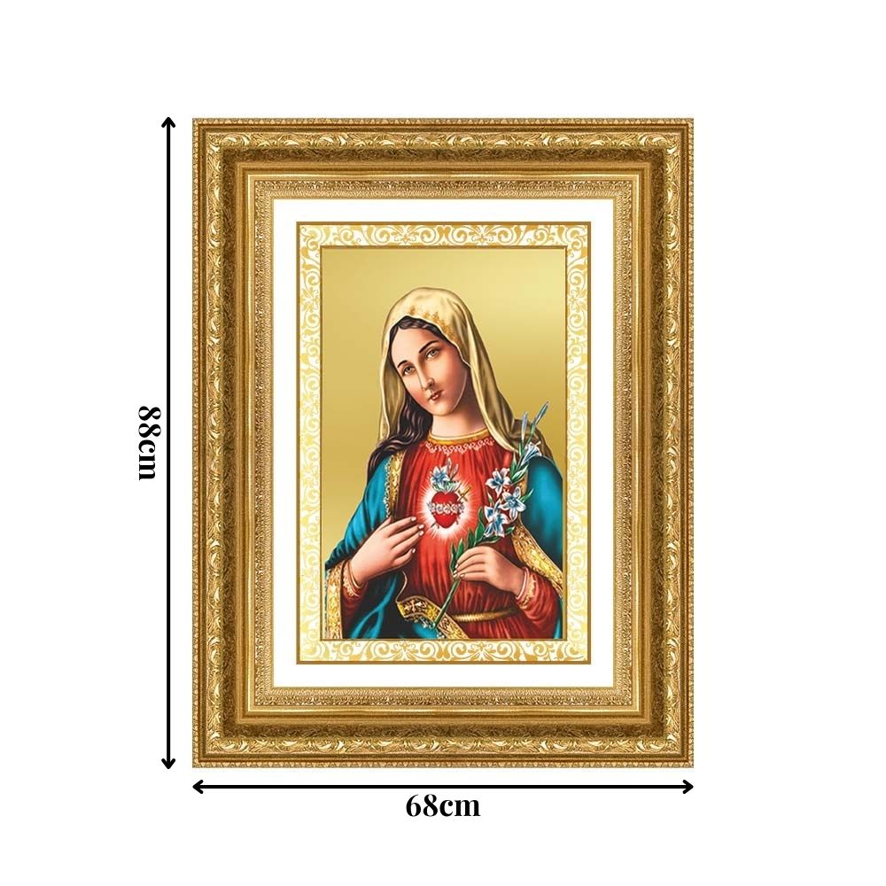 Diviniti 24K Gold Plated Mother Mary (Classic) Divine Wall Frame for Home Mandir & Office Decor | Luxury Spiritual Gift