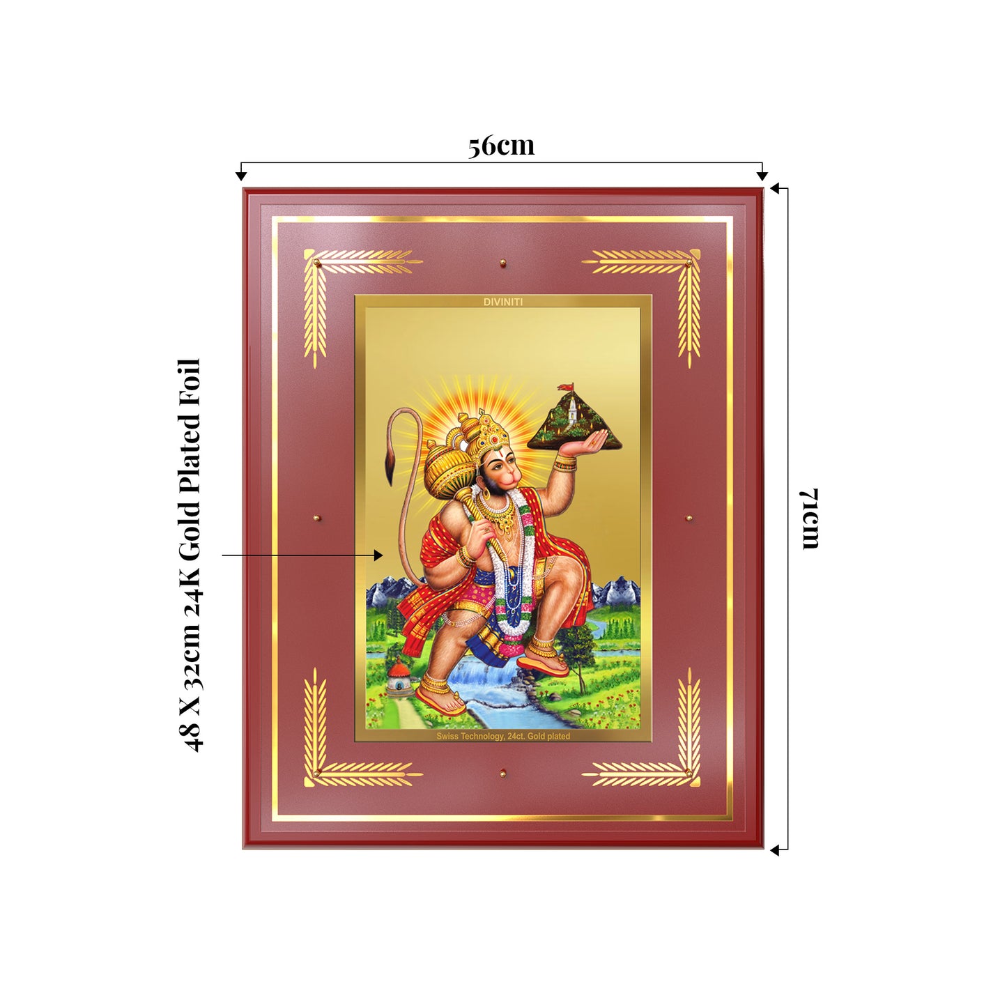 Hanuman Carrying Sanjeevani Mountain | Lord Hanuman Wall Mount Photo Frame in 24K Gold Plated Foil