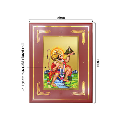 Hanuman Carrying Sanjeevani Mountain | Lord Hanuman Wall Mount Photo Frame in 24K Gold Plated Foil