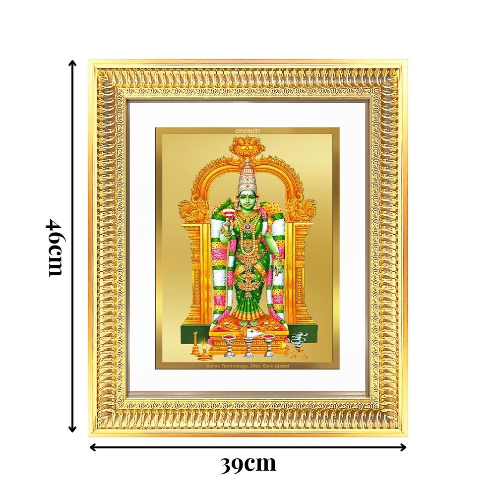 Diviniti 24K Gold Plated Meenakshi Amman (Classic) Divine Wall Frame for Home Mandir & Office Decor | Luxury Spiritual Gift