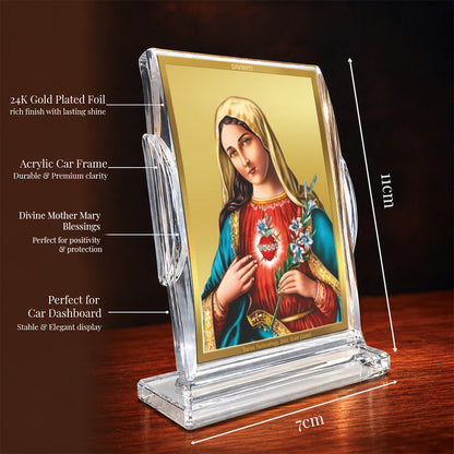 24K Gold-Plated Mother Mary Acrylic Car Dashboard Frame | 11x7 CM