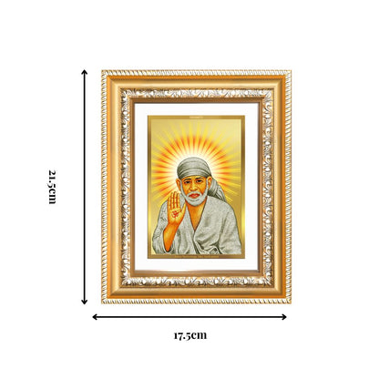 Diviniti 24K Gold Plated Sai Baba With Blessings (Classic) Divine Wall and Table Top Frame for Home Mandir & Office Decor | Luxury Spiritual Gift