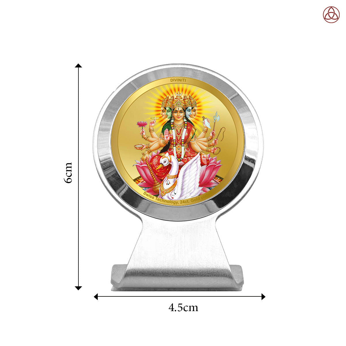 Gayatri Mata | Divine Goddess Gayatri Car Dashboard & Tabletop Photo Frame in 24K Gold Plated Foil